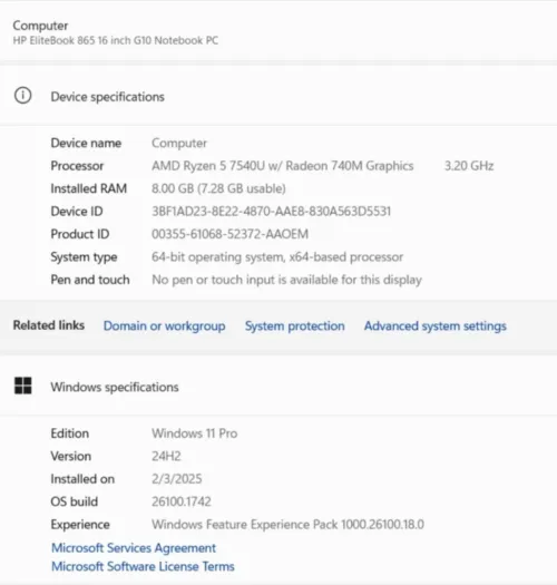 hp elitebook 865 10G rayzen 5