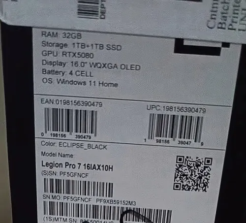 LENOVO LEGION 7 PRO OLED 2025 Ultra 9 275HX/ RTX 5080 / RAM 32 GB/SSD 2 TB/16" OLED 240 Hz