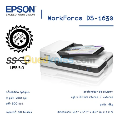 SCANNER Epson A4 WorkForce DS-1630 avec Chargeur automatique