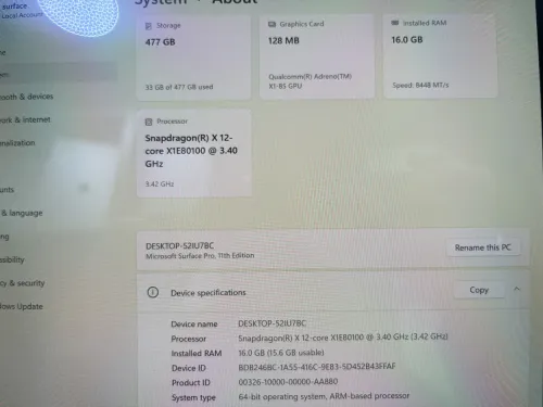 Microsoft Surface Pro 11 / Snapdragon X Elite / 16Go / 512Go /État premium