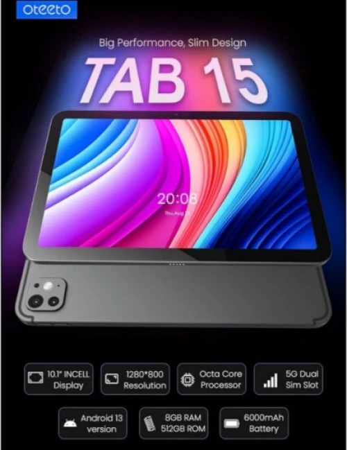 Vente par facilité – Paiement mensuel TABLETTE OTEETO TAB 15 OCTA Core Processor 8GB RAM + 512 GB ROM/ DOUBLE SIM Android 13/ 10" (Silver)