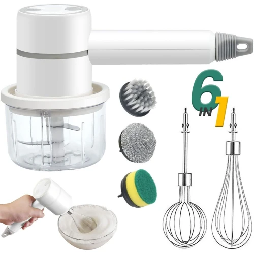 Batteur de Cuisine 6en1 Multifonction avec Plusieurs Têtes جهاز تحضير الطعام وفرشاة تنظيف