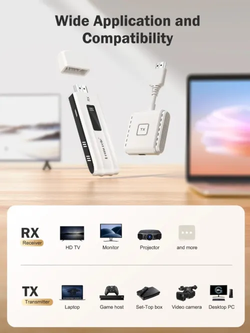 Lemorele Kit Extendeur HDMI Sans Fil TYPE-C TX/RX - Dongle Affichage pour TV, Projecteur, PC, Switch