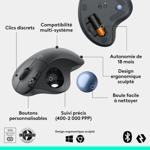 Logitech Ergo M575S - Souris Trackball Ergonomique Sans Fil (Graphite)
