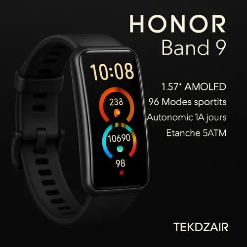 Honor Band 9 - Bracelet connecté santé et sport 1,57" AMOLED, 96 Modes sportifs, Autonomie 14 jours