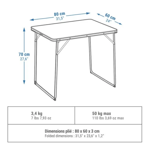 TABLE DE CAMPING PLIANTE - 2 À 4 PERSONNES decathlon