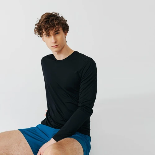 T-SHIRT Decathlon MEN'S RUNNING BREATHABLE LONG-SLEEVED T-SHIRT SUN PROTECT - BLACK