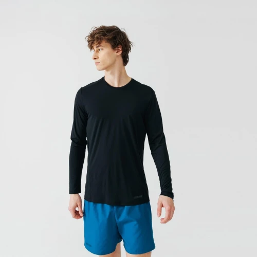 T-SHIRT Decathlon MEN'S RUNNING BREATHABLE LONG-SLEEVED T-SHIRT SUN PROTECT - BLACK