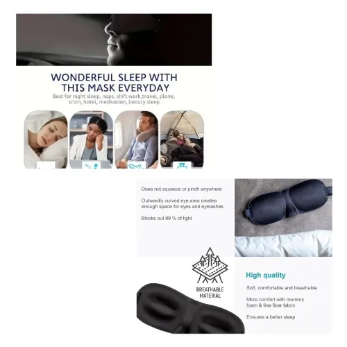 Masque de sommeil 3D profond pour les yeux de couchage confortable, léger et respirant unisex