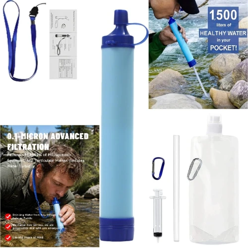 Filtre à eau, équipement de filtration portable de survie, préparation aux situations d'urgence, approvisionnement en eau potable pour la randonnée, le camping et les sorties en famille.
