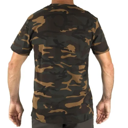 T-shirt manches courtes chasse 100 camouflage woodland vert decathlon 