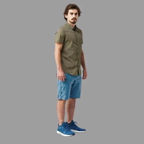 CHEMISE DE TREKKING VOYAGE TRAVEL 100 MANCHES COURTES BRUN HOMME