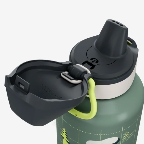 Gourde 500 enfant 0,6l en alu avec bouchon instantané pour la randonnée - Vert+beige galet