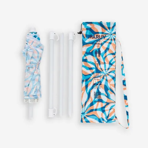 Parasol de plage compact 2 places UPF 50+ - Paruv 160 bleu fleurs