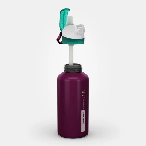 Gourde Decathlon enfant en alu 0,6L avec bouchon instantané et pipette pour la randonnée