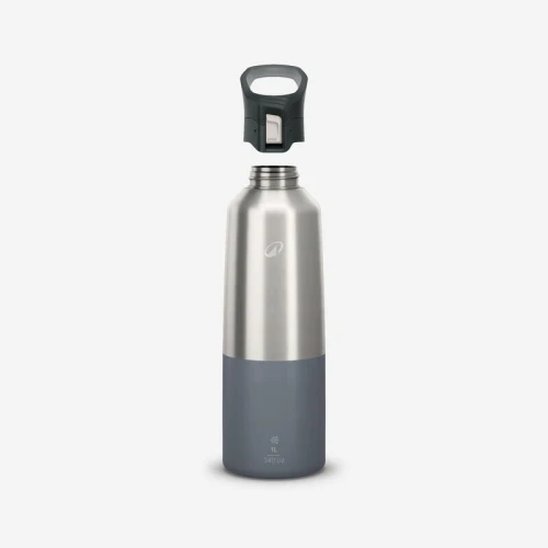 Gourde Decathlon isotherme inox 1L bouchon à ouverture rapide pour la randonnée 