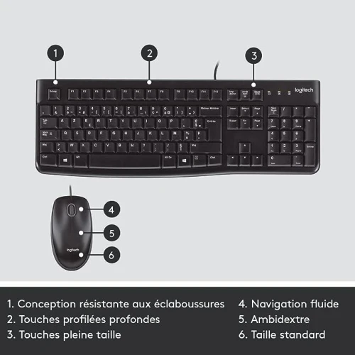 KIT CLAVIER SOURIS FILAIRE USB  MK120 FRANCAIS
