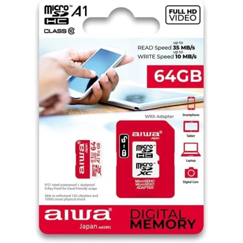 CARTE MICO SD+ADAPATATEUR AIWA 64GB ULTRA HD 4K
