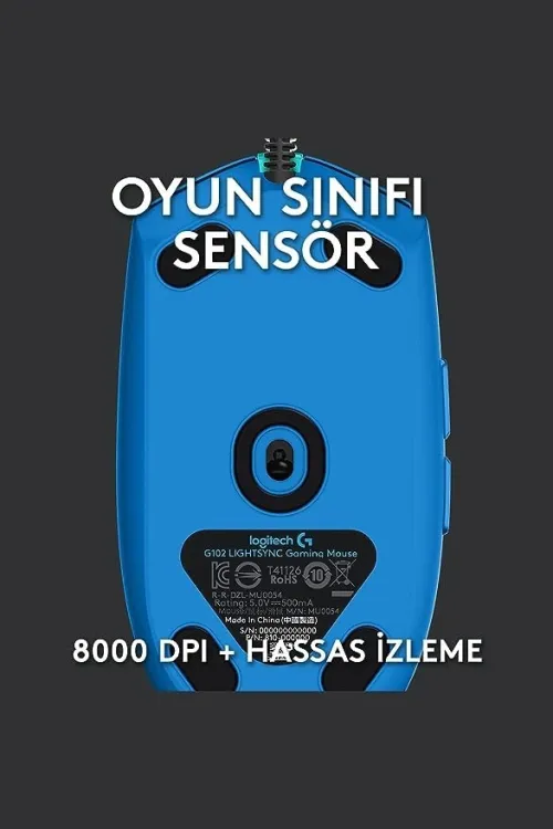 SOURIS LOGITECH GAMING G102 FILAIRE RGB BLUE/ RGB 8000DPI NOIR