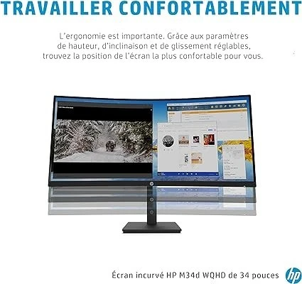 ECRAN HP 34" M34D CURVED HDMI/DISPLAY/USB-C 3.1