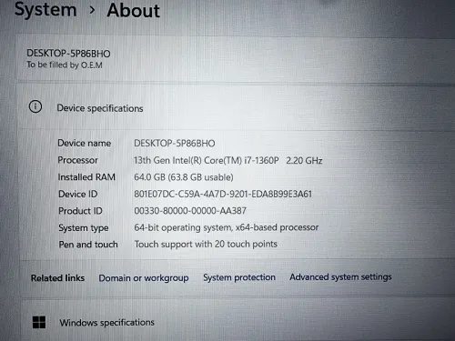 Laptop 13th Gen i7 1360P 2.2 Ghz. 2x16" 64Gb DDR4 2To SSD