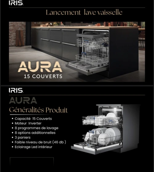 IRIS LAVE VAISSELLE IDW15AD-B 15 COUVERT BLACK