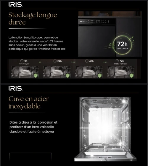 IRIS LAVE VAISSELLE IDW15AD-I 15 COUVERT INOX