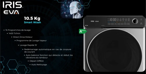 IRIS LAVE LINGE EVA 10.5KG DARK SILVER