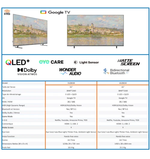IRIS 55"Z8030 WALLPAPER TV QLED+ 4K UHD GOOGLE TV