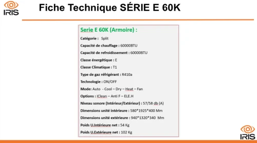 IRIS CLIMATISEUR ARMOIRE SERIE E AIR FLOW 48000 BTU