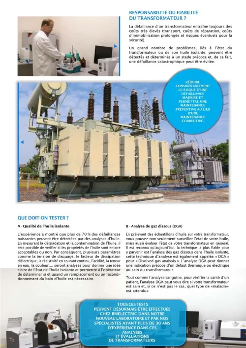 Analyse et diagnostic complets des huiles des transformateurs par BMELECTRIC Lab