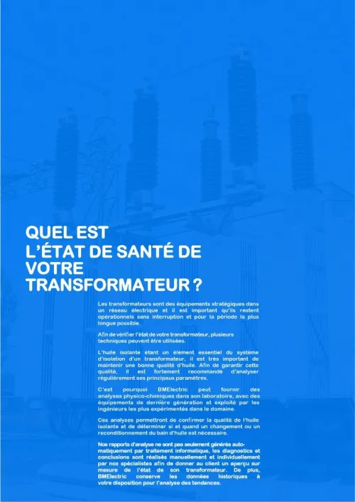 Analyse et diagnostic complets des huiles des transformateurs par BMELECTRIC Lab