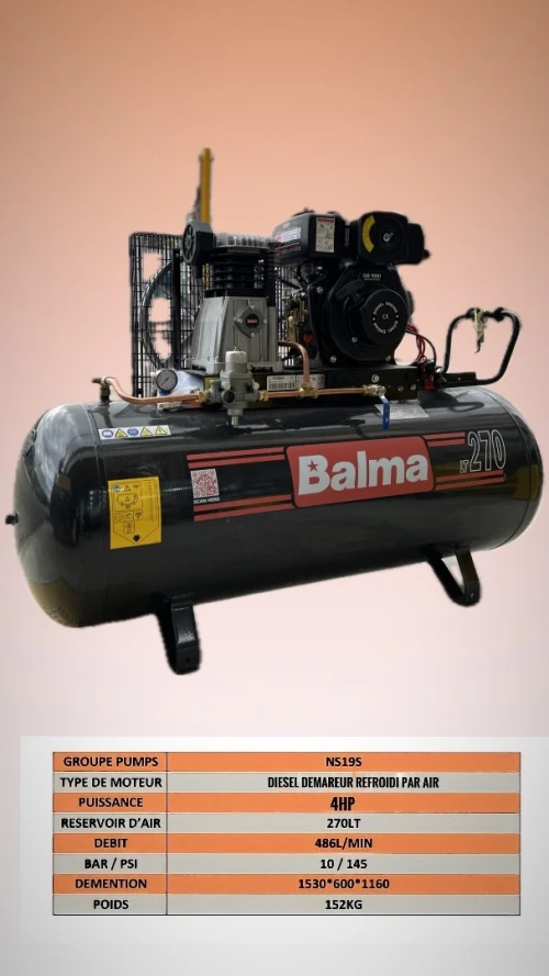 COMPRESSEUR 270L BALMA 4HP DIESEL DEMAREUR