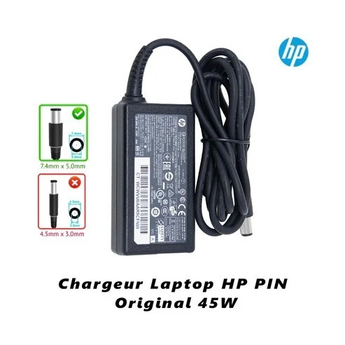 Chargeur Laptop HP PIN  Original 45W 19.5V 2.31A Fiche PIN avec Câble Trèfle En excellent état