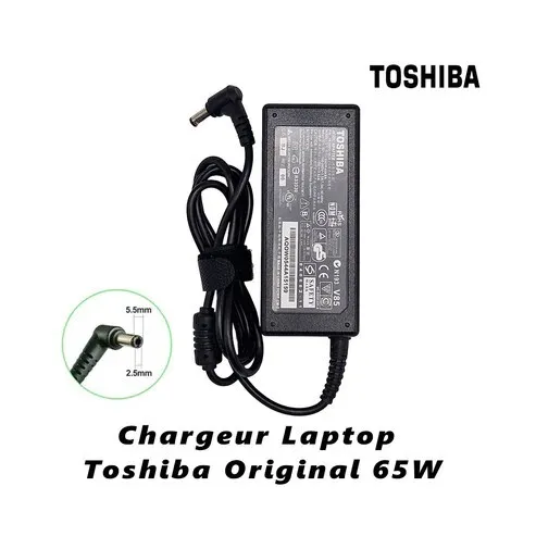Chargeur Laptop Toshiba Original 65W 19V 3.42A  Fiche Noir avec Câble Trèfle État Neuf