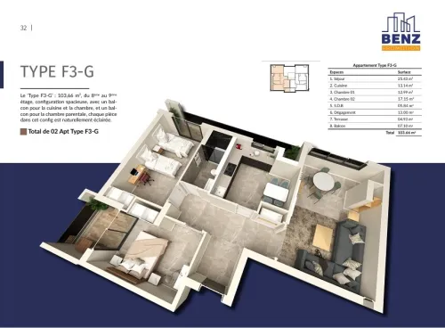 Vente Appartement F3 Alger Cheraga