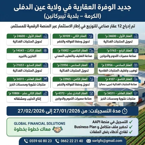 التسجيل في منصة AAPI, للحصول على عقار صناعي - عين الدفلى