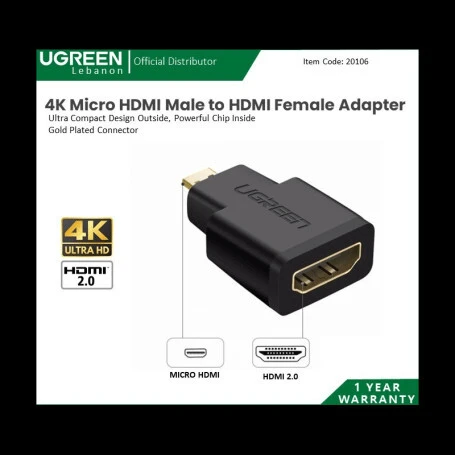 ADAPTATEUR UGREEN MICRO HDMI MALE TO HDMI FEMALE 20106