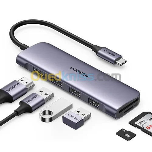 HUB UGREEN 6IN1 USB-C VERS USB A-HDMI-SD-TF 20356A