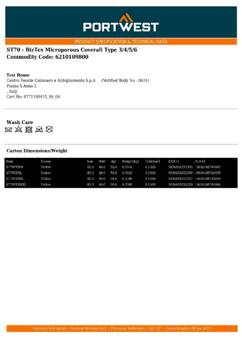 Combinaison jetable Portwest 