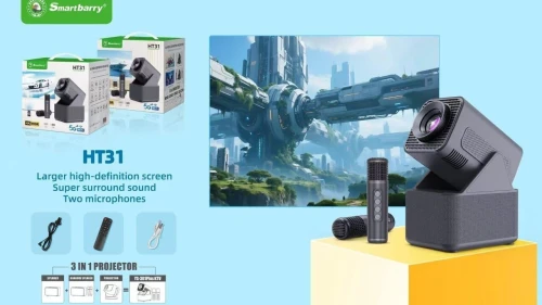 Smartbarry HT31 Smart Projector 4K HDR & Dual Wireless Microphones