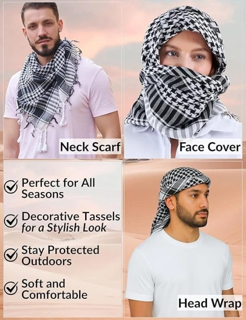 Keffieh Palestinien Authentique - Chèche Palestinien Traditionnel Foulard Shemagh