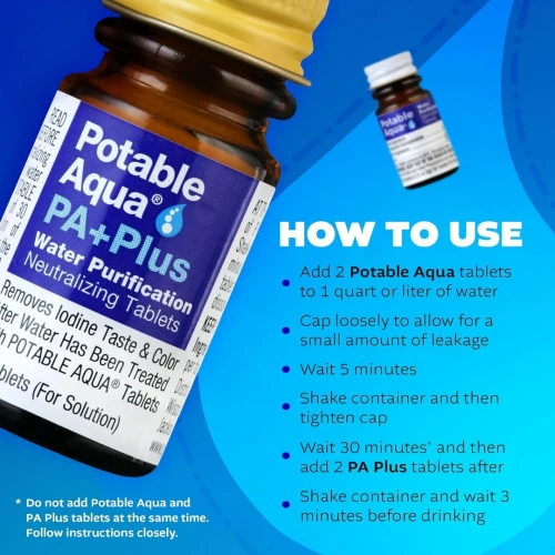 PORTABLE AQUA - Comprimés de Purification d'Eau PA & PA+, Rende l'Eau Potable Instantanément