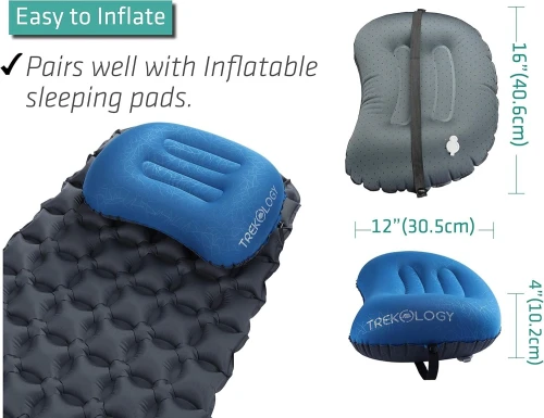 Oreiller Gonflable Ultraléger - TREKOLOGY - ALUFT 2.0 - Soutien De La Nuque Et Des Lombaires