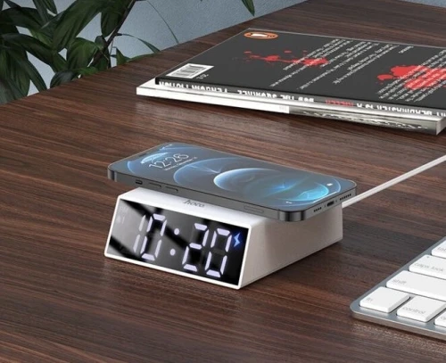 réveil de bureau LED avec chargeur sans fil,10W, Station de charge pour téléphone