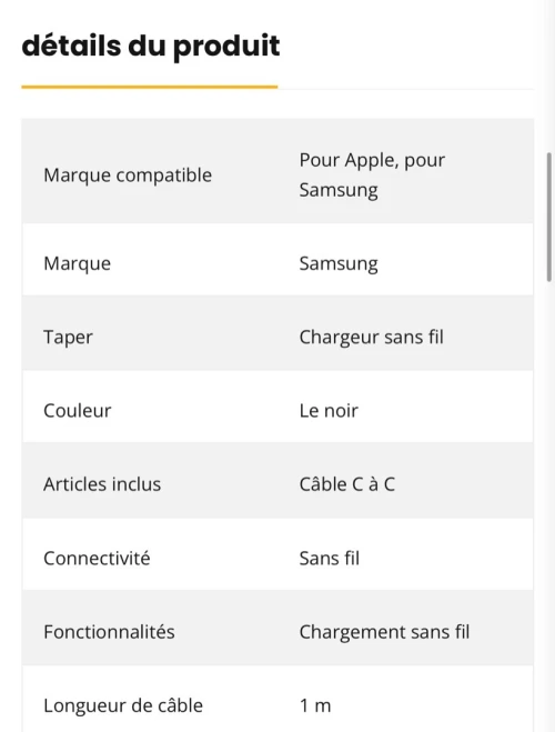 chargeur Samsung sans fil ultra rapide, câble C à C