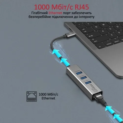 Adaptateur hub USB-C 4-en-1 Promate GigaHub-C 3xUSB 3.0/RJ45