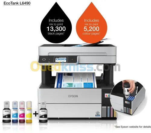 EPSON L6490 MULTIFONCTION EPSON ECOTANK RESERVOIRS COULEUR 4EN1 A4 R/V WIFI