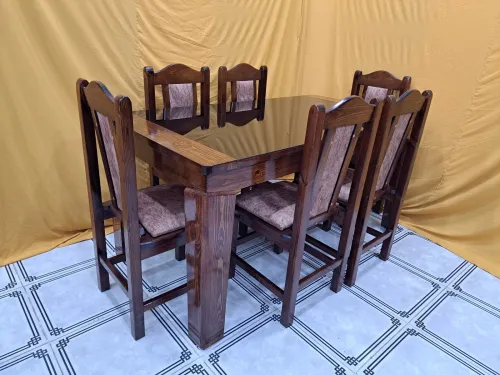 Table 6 chaises en bois rouge 