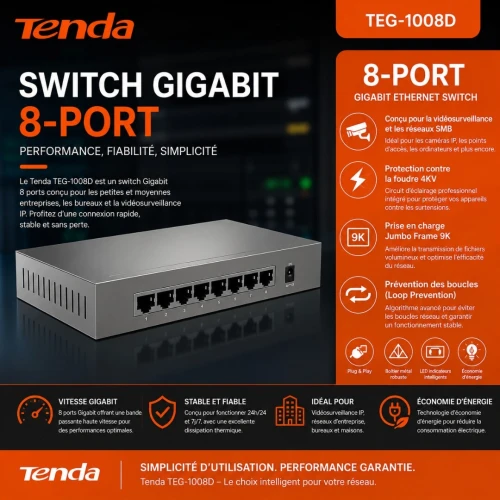 Switch Gigabit Tenda 8 Port TEG 1008D